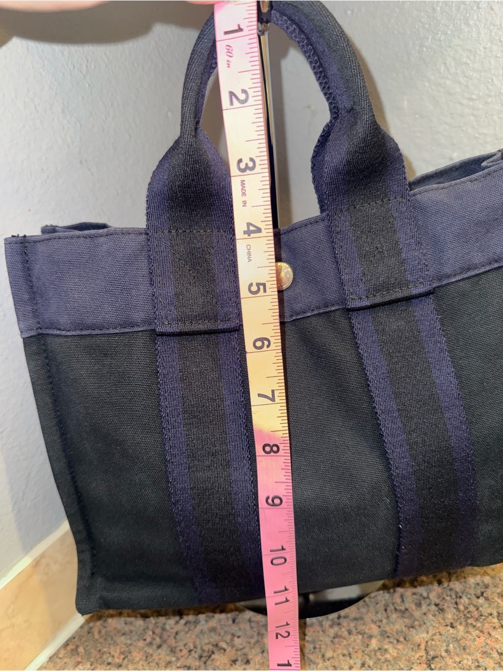Hermes 💎Black and Navy Canvas small Tote EUC - Picture 10 of 13